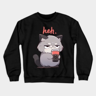 Heh Funny Raccoon Drinking Boba Tea Crewneck Sweatshirt